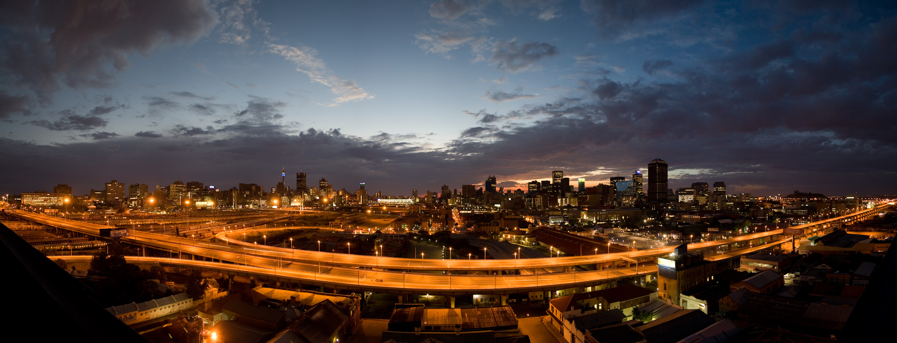 Jhb skyline with road at night 