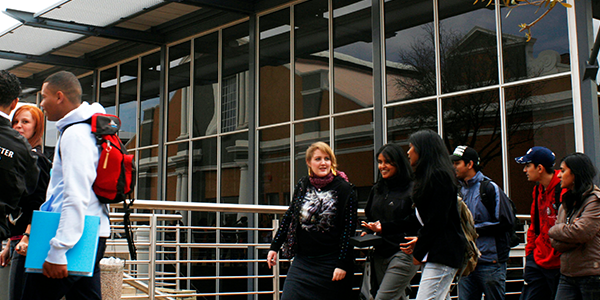 Students walking past the Chalsty Centre on West Campus