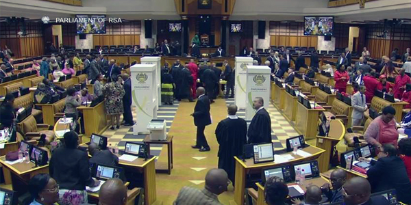 MPs vote in the motion of no confidence in President Jacob Zuma in the South African Parliament.