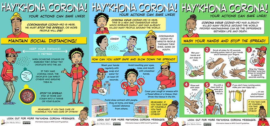 The Jive Media 'Haykhona  to COVID-19'-posters were translated by Wits Famelab students.
