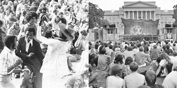 Wits University students enjoy the music at the Free People's Concert, held on 23 February 1973, on the Library Lawns, Braamfontein Campus East. ?Josh Spencer
