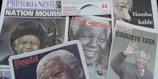 South African newspaper's reaction to the death of Nelson Mandela. ?Lefty Shivambu