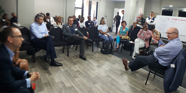 Andrew Lane, Deloitte Africas Energy & Resources Leader (left) facilitating the breakaway session at the 4IRSA Mining & Manufacturing Workshop.