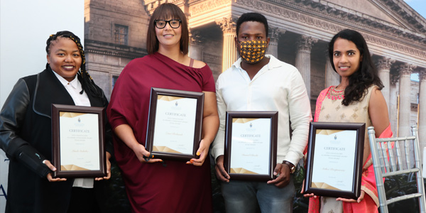 SETMU, winners of the 2020 VC’s Academic Citizenship  Team Award: Linah Sesheba, Dr Zena Richards, Daniel Chosi and Arthee Roopnarain