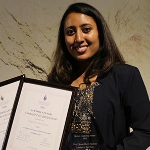 Priyanka Davechand  recipient of the Vice-Chancellor's Student Leader of the Year  Award