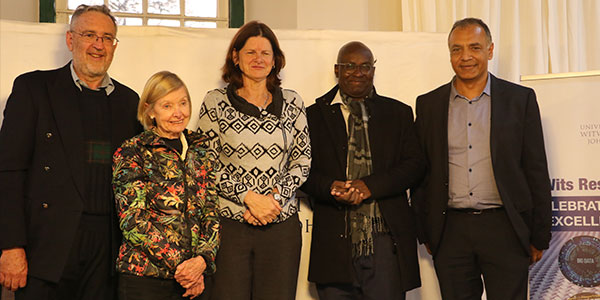 Dr Robin Drennan, Professor Lynn Wadley, Professor Lynn Morris, Professor Achille Mbembe and Professor Shabir Madhi.
