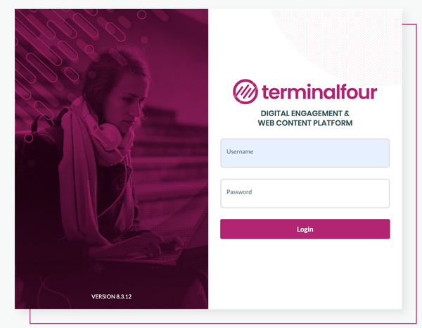 login screen for terminal four sitemanager platform